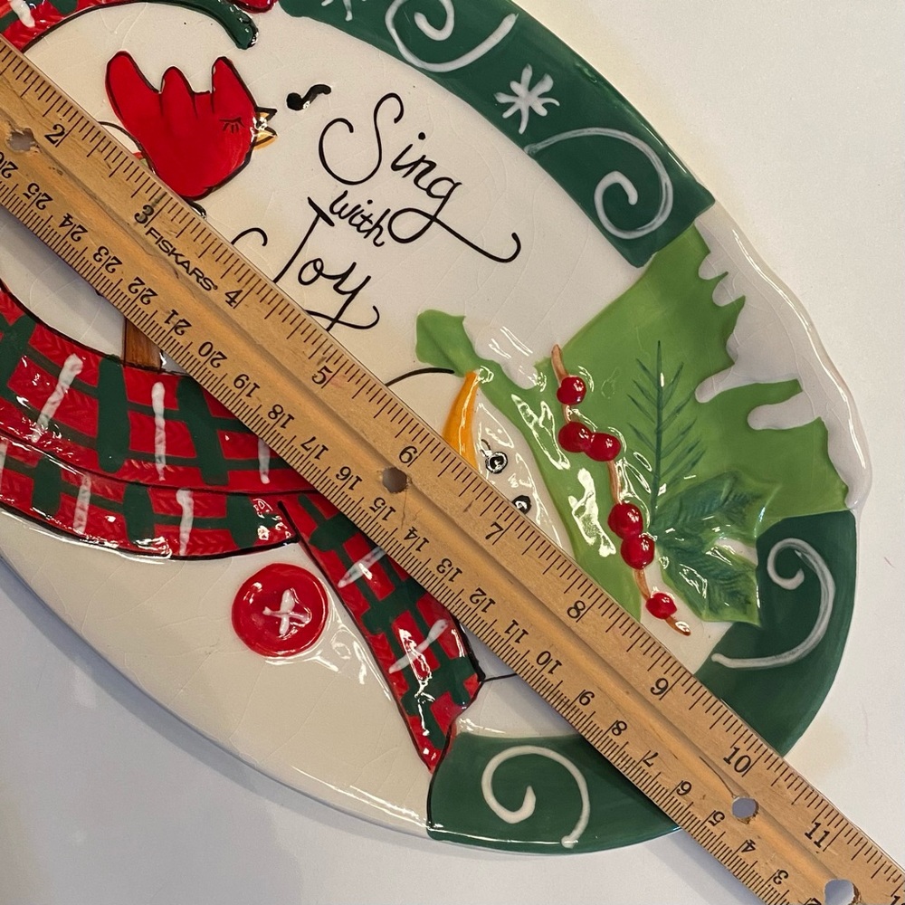 Vintage Fitz and Floyd Snowman plate, small, Christmas decoration with Cardinal - Picture 6 of 6